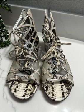SAM EDELMAN Women's Snake-Print Lace-Up Gladiator Sandal